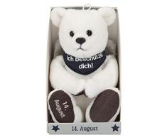 Depesche 8139.227 - Schutzengel Bär aus Plüsch, ca. 9 cm, mit Datum 14. August, Geschenk für Geburtstag, Jahrestag oder Hochzeitstag
