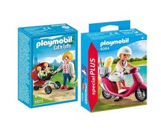 Playmobil 5573 - Zwillingskinderwagen & 9084 - Strand-Girl mit Roller