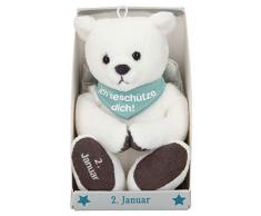 Depesche 8139.002 - Schutzengel Bär aus Plüsch, ca. 9 cm, mit Datum 02. Januar, Geschenk für Geburtstag, Jahrestag oder Hochzeitstag