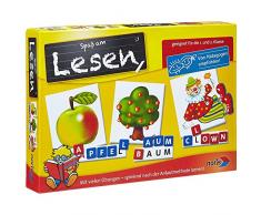 Noris 606076340 Spaß am Lesen, Kinder Lernspiel zum Lesenlernen, Wort, Bildlesekarten und Buchstabensteine für Kindergarten, 1 und 2 Schulstufe, 1-4 Spieler, ab 5 Jahren