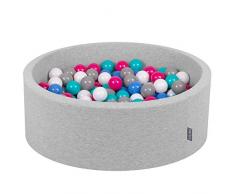 KiddyMoon Bällebad 90X30cm/200 Bälle ∅ 7Cm Bällepool Mit Bunten Bällen Für Babys Kinder Rund, Hellgrau:Weiß-Grau-Blau-Pink-Helltürkis