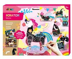 Avenir 6301683 Scratch Kratzbilder Bastelset mit Gelenkfiguren, Motiv Einhörner, Kreativset für Kinder