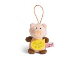 Nici 44869 Anhänger Schwein mit Spruch Ich bringe dir Glück 8cm mit Loop, rosa/braun