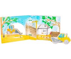 small foot 12039 Bilderbuch Baustelle, interaktives Buch aus Holz für Kinder, mit Walze und Bagger, ab 12 Monaten