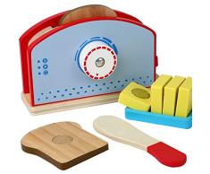 B&Julian® Holz Toaster für Kinderküche mit Brotscheiben Holzmesser Zubehör 9-TLG. Küchenspielzeug Set Spielzeug Frühstücksset Spielküche Kinder