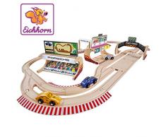 Eichhorn 109475855 - Schienenbahn Set Porsche Racing, 53-tlg., inkl. Zubehör, Streckenlänge: 610cm, FSC 100% Zertifiziertes Buchenholz