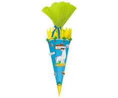 Ursus 9870012 Bastelset Lama, Easy Line, 6 eckige Schultüte aus 3D Wellpappe, 2 Rollen Bastelkrepp, Satinband und Stanzteile, alle Teile vorgestanzt, Höhe 68 cm, Durchmesser 20 cm, blau