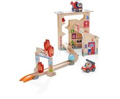 HABA 304847 - Kullerbü - Spielbahn Feuerwehrwache, Holzkugelbahn mit vielen Spieleffekten, Feuerwehrauto und Feuerwehrhubschrauber, Motorikspielzeug ab 2 Jahren