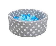 Knorrtoys 68163 - Bällebad Soft - Grey White Stars - 300 Bälle Soft Blue/Blue/transparent