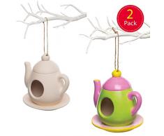 Baker Ross Keramik-Futterhäuschen „Teekanne“ für Kinder als Bastel- und Deko-Idee für Jungen und Mädchen (2 Stück)