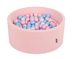 KiddyMoon Bällebad 90X40cm/300 Bälle ∅ 7Cm Bällepool Mit Bunten Bällen Für Babys Kinder Rund, Rosa:Baby Blau/Rosa/Perle/Transparent