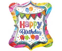 Amscan Folienballon Multi Happy Birthday Bright Party Wimpel Kette