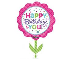 amscan 3092901 Super Shape Happy Birthday Blume Folienballon, Mehrfarbig, Einheitsgröße