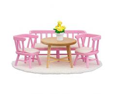 Lundby 60207900 - Küchenmöbel Puppenhaus - Puppenhaus-Zubehör - Möbelset Küche 6-teilig - Esszimmermöbel - Esstisch - Sitzgruppe - ab 4 Jahre - für 11 cm Puppen - Minipuppen 1:18