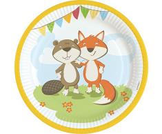 amscan 9903053 Fuchs und Biber Teller, Mehrfarbig, 23 cm