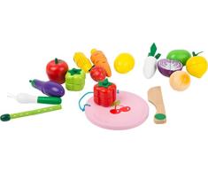 Small Foot 11224 Schneide-Frucht-und Gemüseset aus Holz, magnetisches Kinderküchen-Zubehör, für Kinder ab 3 Jahren Spielzeug, Mehrfarbig