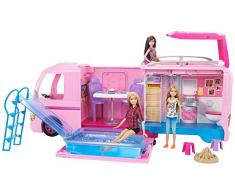 Barbie FBR34 - Super Abenteuer Camper, Puppen Camping Wohnwagen mit Zubehör, Mädchen Spielzeug ab 3 Jahren