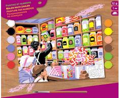 MAMMUT 8241520 - Malen nach Zahlen Senior, Süßigkeiten Shop, Komplettset mit bedruckter Malvorlage im A3 Format, 12 Acrylfarben, Pinsel und Anleitung, großes Malset ab 10 Jahre