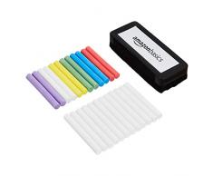 AmazonBasics - Kreide, staubfrei, inkl. Tafelwischer, verschiedene Farben / Weiß, 24er-Pack