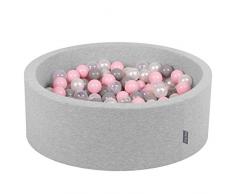 KiddyMoon Bällebad 90X30cm/300 Bälle ∅ 7Cm Bällepool Mit Bunten Bällen Für Mädchen Babys Kinder Rund, Hellgrau:Perle-Grau-Transparent-Rosa
