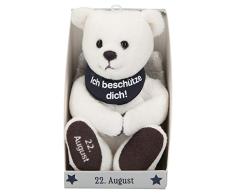 Depesche 8139.235 - Schutzengel Bär aus Plüsch, ca. 9 cm, mit Datum 22. August, Geschenk für Geburtstag, Jahrestag oder Hochzeitstag