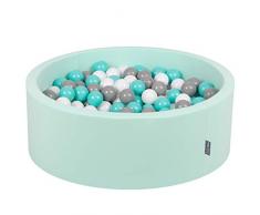 KiddyMoon Bällebad 90X30cm/200 Bälle ∅ 7Cm Bällepool Mit Bunten Bällen Für Babys Kinder Rund, Mint:Weiß-Grau-Helltürkis