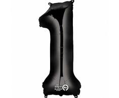 Amscan 3014001 SuperShape Nummer 1, Folienballon, Schwarz, 33 x 86cm