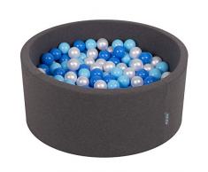 KiddyMoon Bällebad 90X40cm/300 Bälle ∅ 7Cm Bällepool Mit Bunten Bällen Für Babys Kinder Rund, Dunkelgrau:Baby Blau/Blau/Perle