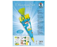 Ursus 9880012F Dekorationsset Lama, 4 Bogen Bastelkarton DIN A4, beidseitig Bedruckt, vorgestanzt, genutet, zum Dekorieren Einer Schultüte, teilweise veredelt, mit Satinband, bunt