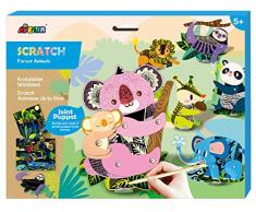 Avenir 6301685 Scratch Kratzbilder Bastelset mit Gelenkfiguren, Motiv Waldtiere, Kreativset für Kinder