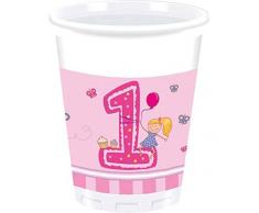 Procos 85710 Erster Geburtstag Mädchen 8X Kunststoffbecher 200 ml, rosa