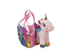 Joy Toy 52272 Einhorn Plüsch 20 cm im magischen Pailletentäschchen 13x25x20 cm, Mehrfarbig