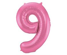 Folat 65909 Rosafarbener Metallic Matt Folienballon Zahl 9-86 cm