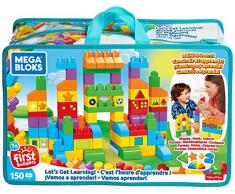 Mega Bloks FVJ49 - Bausteintasche mit 150 Bausteine in Bunt mit Zahlen und Symbole, Spielzeug ab 1 Jahr