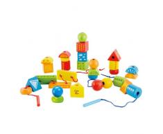 Hape E1019 - Fädelklötze, Motorikspielzeug, Bauklötze, aus Holz
