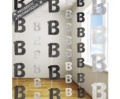 SHATCHI Glitzerndes 13. Geburtstag, Metallic, zum Aufhängen, glänzende Folie, Banner, Party, Tür, Wand, Dekoration, 6 Stück, schwarz/Silber