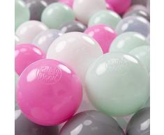KiddyMoon 300 ∅ 7Cm Kinder Bälle Spielbälle Für Bällebad Baby Plastikbälle Made In EU, Transparent/Grau/Weiß/Hellpink/Minze