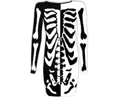 For G and PL Damen Halloween Kostüm Skelett Lustige Langarm Midi Kleider XL Schwarz & Weiß Skeleton