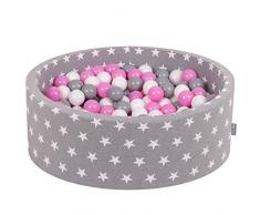 KiddyMoon Bällebad 90X30cm/200 Bälle ∅ 7Cm Bällepool Mit Bunten Bällen Für Babys Kinder Rund, Grausterne: Grau/Weiß/Hellpink