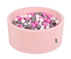 KiddyMoon Bällebad 90X40cm/300 Bälle ∅ 7Cm Bällepool Mit Bunten Bällen Für Babys Kinder Rund, Rosa:Grau/Weiß/Hellpink