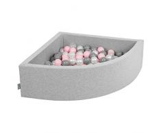 KiddyMoon Bällebad 90X30cm/200 Bälle Bällepool Mit Bällen ∅ 7Cm Für Babys Kinder Viertel Eckig, Hellgrau:Perle/Grau/Transparent/Rosa