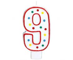 amscan 177789 Zahlenkerze 9, Weiß, Punkte farbig Sortiert