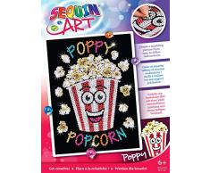 MAMMUT 8011826 Sequin Art Paillettenbild Popcorn, Steckbild Kreativset, Komplettset mit Styropor Rahmen, Bildvorlage, Pailletten, Steckstiften, Anleitung, Bastelset für Kinder ab 6 Jahre