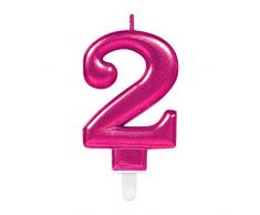 Amscan 9901720 Pink Party Kuchenkerze Kerze schimmernd Zahl 2