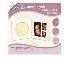 MAMMUT 129025 - 3D Erinnerungen Abdruck-Set für 3 Fotos, Komplettset mit Bilderrahmen (MDF), 1 Päckchen Modelliermasse und 1 Holzroller, Kreativset für junge Eltern