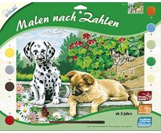 MAMMUT 109035 - Malen nach Zahlen Tiermotiv, Tierkinder im Garten, Komplettset mit bedruckter Malvorlage im A3 Format, 10 Acrylfarben und Pinsel, großes Malset für Kinder ab 8 Jahre
