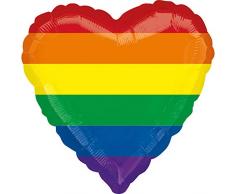 Amscan 3790901 Folienballon Regenbogen Herz, Regenbogenfarben, S