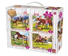 King 5255 4-in-1 Kinder Puzzle Girls and Horses (12/16/20/24-teilig) 4 Puzzles im Koffer