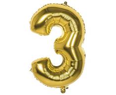 Boland 22023 Folienballon Zahl 3 Gold 86 cm