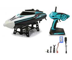 Jamara 410142 Climater Speedboot Li-Ion 7,4V 2,4GHz – Schiffsschrauben drehen, Ruderanlenkung, Antriebswelle und Führungsrohr aus Metall, Im Wasser per Fernbedienung Wieder, türkis/schwarz